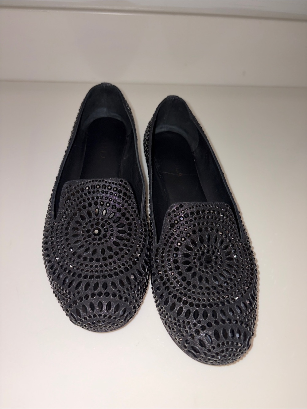Le Silla Black crystal Slip-On Flats